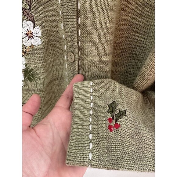 Vtg Blair Knit Cardigan Sweater XL Embroidery Birds Flowers 80s Easter Granny - Picture 5 of 13